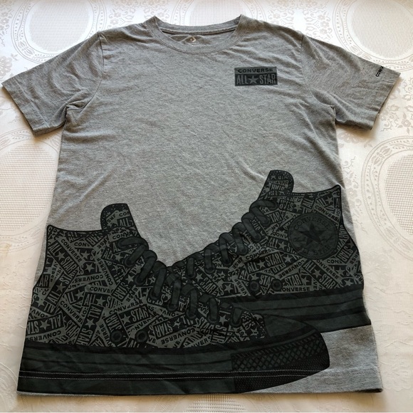 Converse Gray T-Shirt Logo Graphics Boys Size L Short Sleeves Casual-Fit Top - Picture 12 of 15
